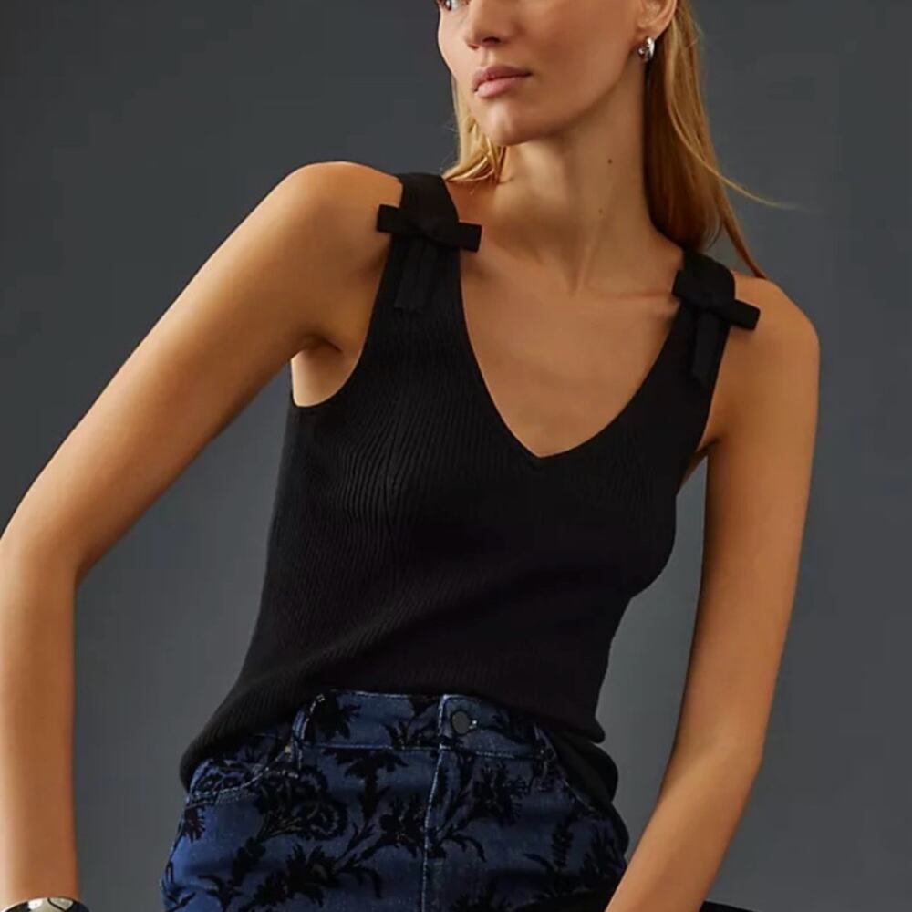 Anthropologie Maeve Bow-Shoulder Sweater Tank Size XS - Picture 2 of 9